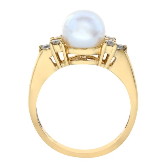 7.7mm Cultured Pearl and Round Diamond Ring 14K YG - Picture 3 of 3